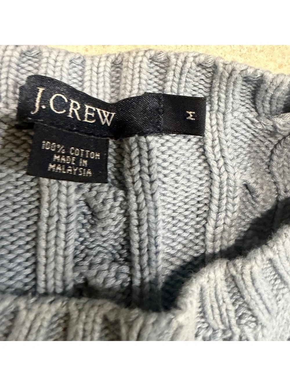 Vintage J Crew gray blue cotton knit cableknit thick sweater M cozy
